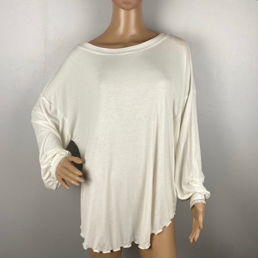 NEW FREE PEOPLE IVORY LONG SLEEVE OPEN BACK TOP - Picture 2 of 8